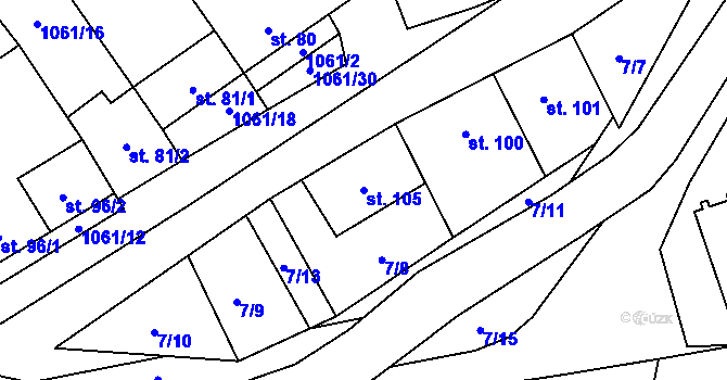 Parcela st. 105 v KÚ Kožichovice, Katastrální mapa