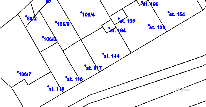 Parcela st. 144 v KÚ Kožichovice, Katastrální mapa
