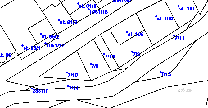 Parcela st. 7/13 v KÚ Kožichovice, Katastrální mapa