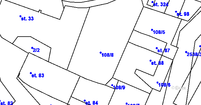 Parcela st. 108/8 v KÚ Kožichovice, Katastrální mapa