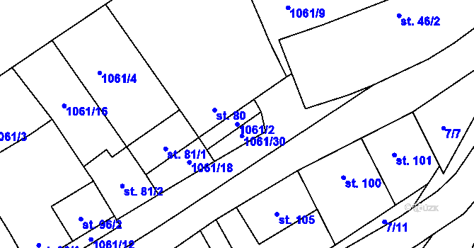 Parcela st. 1061/2 v KÚ Kožichovice, Katastrální mapa