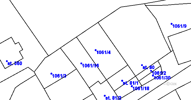 Parcela st. 1061/4 v KÚ Kožichovice, Katastrální mapa