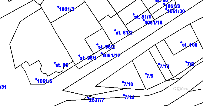 Parcela st. 1061/12 v KÚ Kožichovice, Katastrální mapa