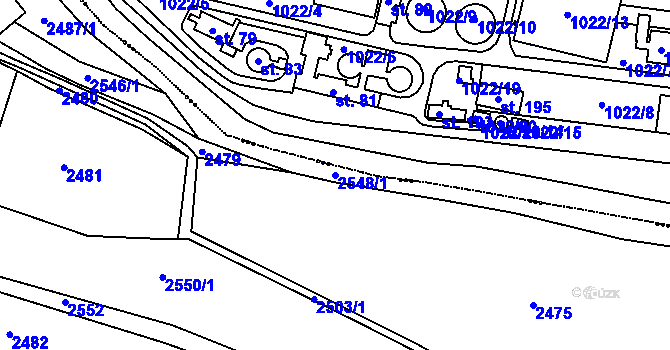 Parcela st. 2548/1 v KÚ Kožichovice, Katastrální mapa