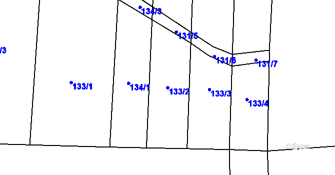 Parcela st. 133/2 v KÚ Kožichovice, Katastrální mapa