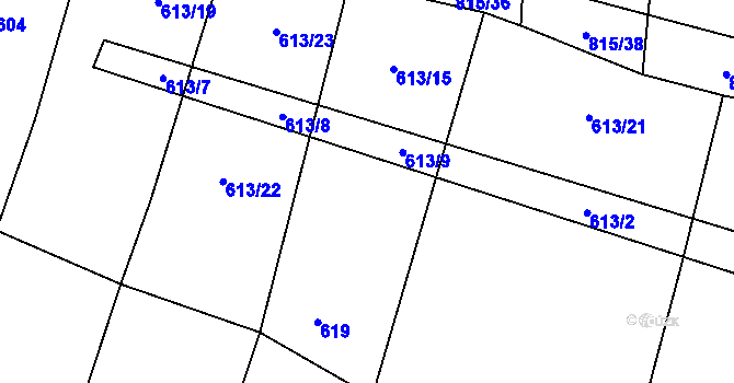 Parcela st. 613/14 v KÚ Kožichovice, Katastrální mapa