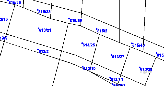 Parcela st. 613/25 v KÚ Kožichovice, Katastrální mapa