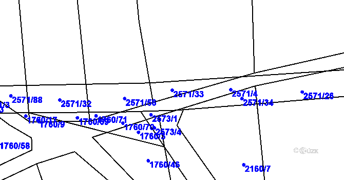 Parcela st. 2571/33 v KÚ Kožichovice, Katastrální mapa