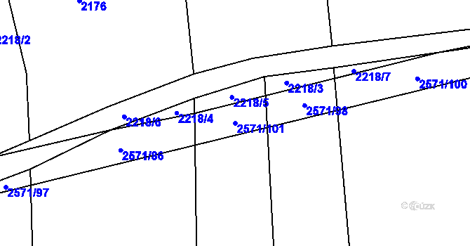 Parcela st. 2571/101 v KÚ Kožichovice, Katastrální mapa