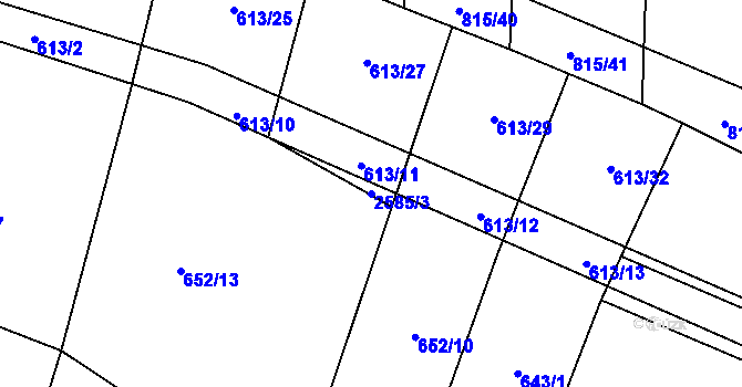 Parcela st. 2585/3 v KÚ Kožichovice, Katastrální mapa