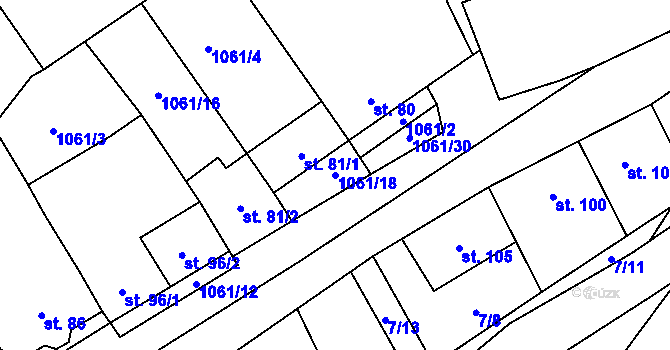 Parcela st. 1061/18 v KÚ Kožichovice, Katastrální mapa