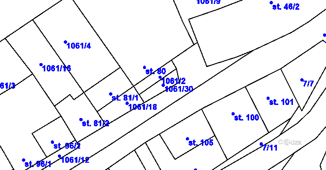 Parcela st. 1061/30 v KÚ Kožichovice, Katastrální mapa