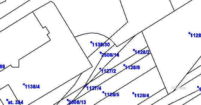 Parcela st. 2508/14 v KÚ Kožichovice, Katastrální mapa