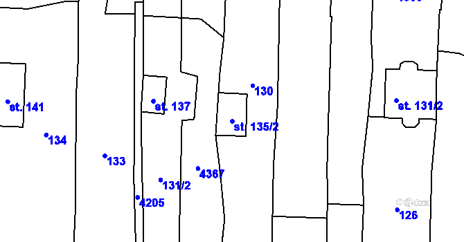 Parcela st. 135/2 v KÚ Kožlany, Katastrální mapa