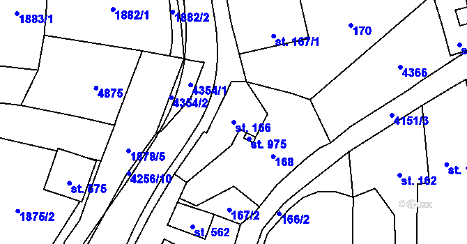 Parcela st. 166 v KÚ Kožlany, Katastrální mapa