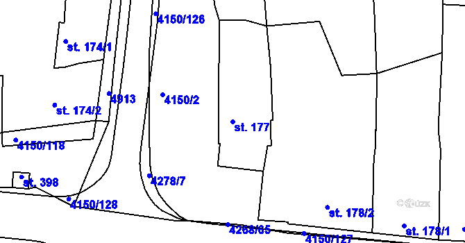 Parcela st. 177 v KÚ Kožlany, Katastrální mapa