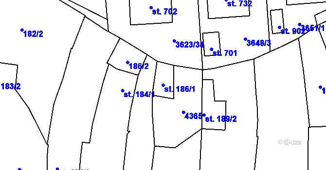 Parcela st. 186/1 v KÚ Kožlany, Katastrální mapa