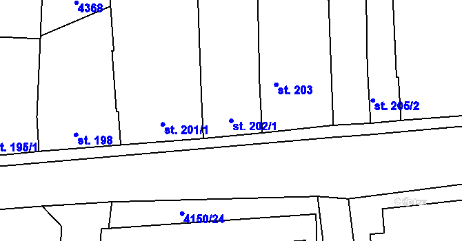 Parcela st. 202/1 v KÚ Kožlany, Katastrální mapa