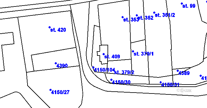 Parcela st. 409 v KÚ Kožlany, Katastrální mapa