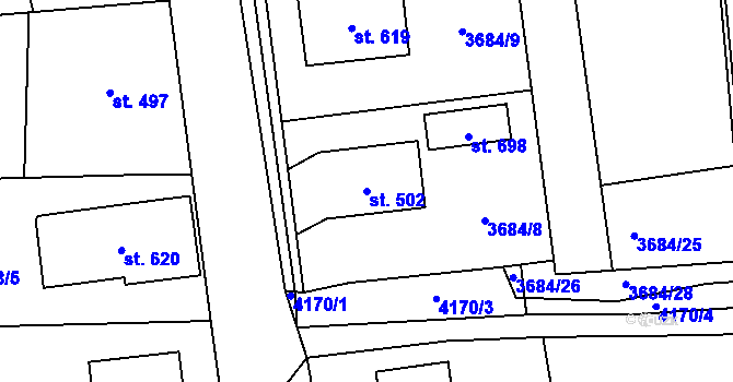 Parcela st. 502 v KÚ Kožlany, Katastrální mapa