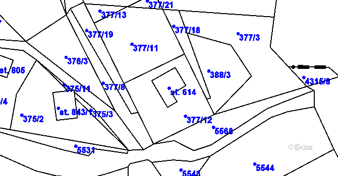 Parcela st. 614 v KÚ Kožlany, Katastrální mapa