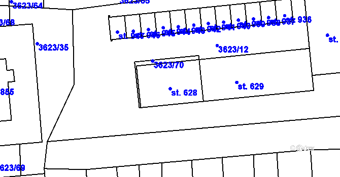 Parcela st. 628 v KÚ Kožlany, Katastrální mapa