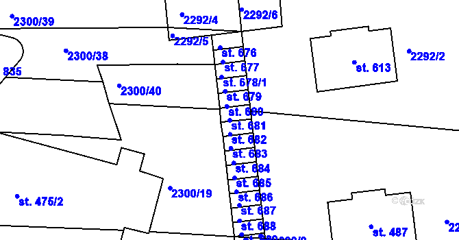 Parcela st. 681 v KÚ Kožlany, Katastrální mapa