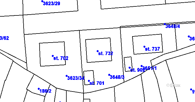 Parcela st. 732 v KÚ Kožlany, Katastrální mapa
