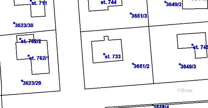 Parcela st. 733 v KÚ Kožlany, Katastrální mapa