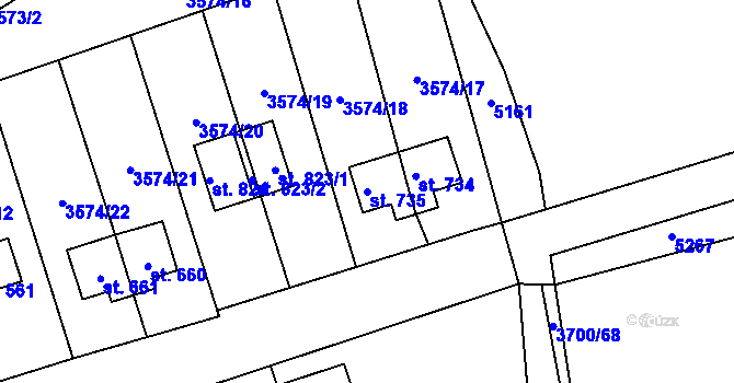 Parcela st. 735 v KÚ Kožlany, Katastrální mapa