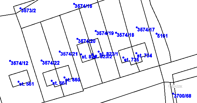 Parcela st. 823/1 v KÚ Kožlany, Katastrální mapa