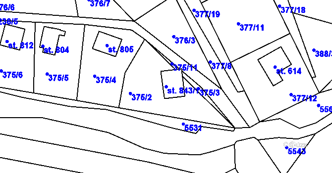 Parcela st. 843/1 v KÚ Kožlany, Katastrální mapa