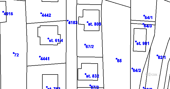 Parcela st. 67/2 v KÚ Kožlany, Katastrální mapa