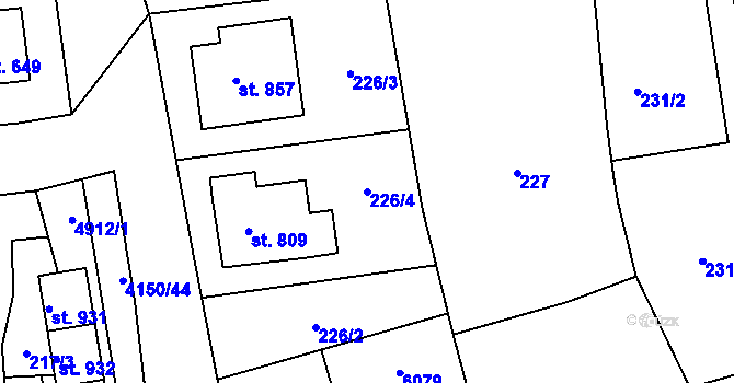 Parcela st. 226/4 v KÚ Kožlany, Katastrální mapa