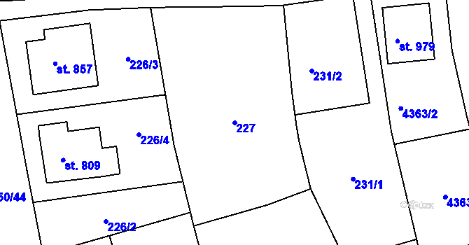 Parcela st. 227 v KÚ Kožlany, Katastrální mapa