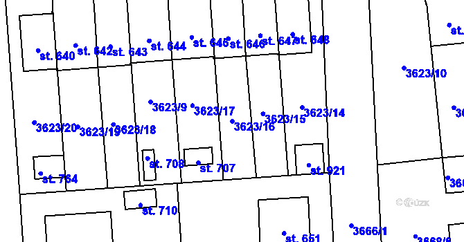 Parcela st. 3623/16 v KÚ Kožlany, Katastrální mapa