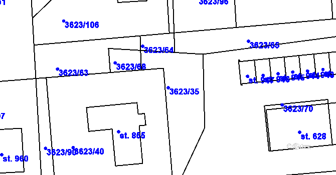 Parcela st. 3623/35 v KÚ Kožlany, Katastrální mapa