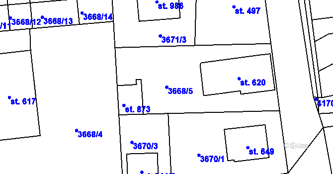 Parcela st. 3668/5 v KÚ Kožlany, Katastrální mapa