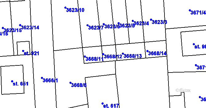 Parcela st. 3668/12 v KÚ Kožlany, Katastrální mapa