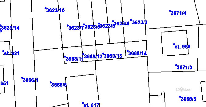 Parcela st. 3668/13 v KÚ Kožlany, Katastrální mapa
