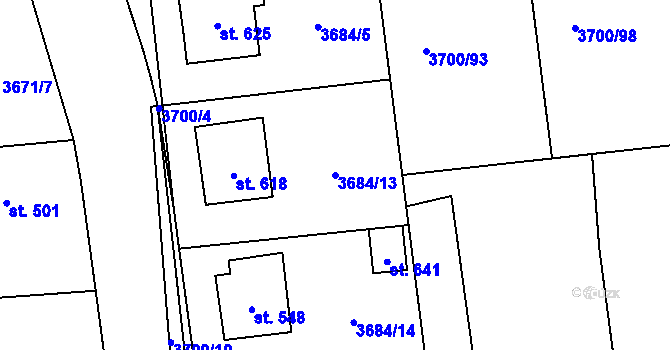 Parcela st. 3684/13 v KÚ Kožlany, Katastrální mapa