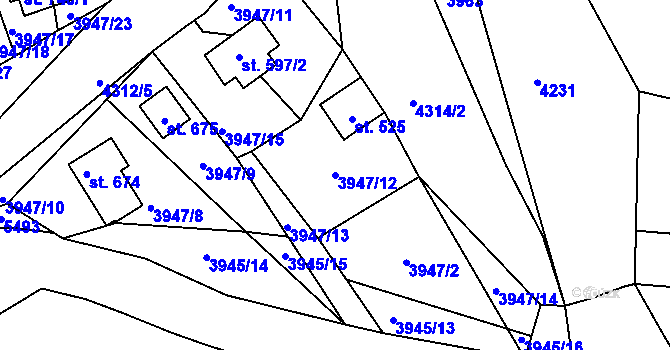 Parcela st. 3947/12 v KÚ Kožlany, Katastrální mapa