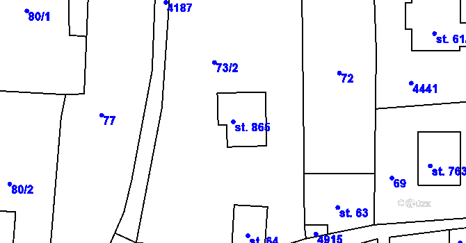 Parcela st. 865 v KÚ Kožlany, Katastrální mapa