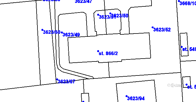 Parcela st. 866/2 v KÚ Kožlany, Katastrální mapa