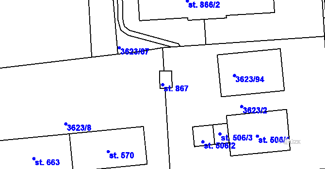 Parcela st. 867 v KÚ Kožlany, Katastrální mapa