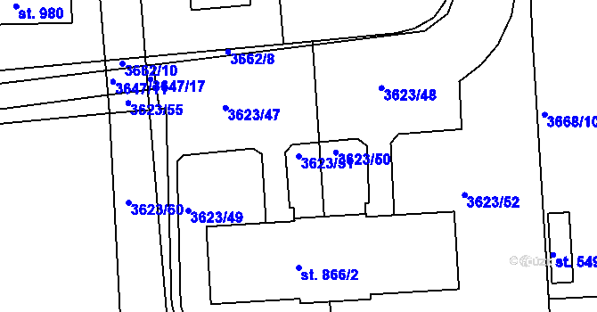 Parcela st. 3623/51 v KÚ Kožlany, Katastrální mapa