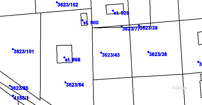 Parcela st. 3623/43 v KÚ Kožlany, Katastrální mapa