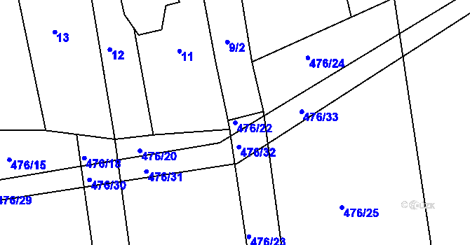 Parcela st. 476/22 v KÚ Kožlany, Katastrální mapa