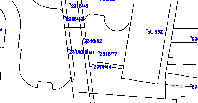 Parcela st. 2316/77 v KÚ Kožlany, Katastrální mapa