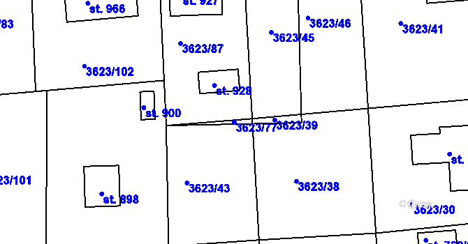 Parcela st. 3623/77 v KÚ Kožlany, Katastrální mapa